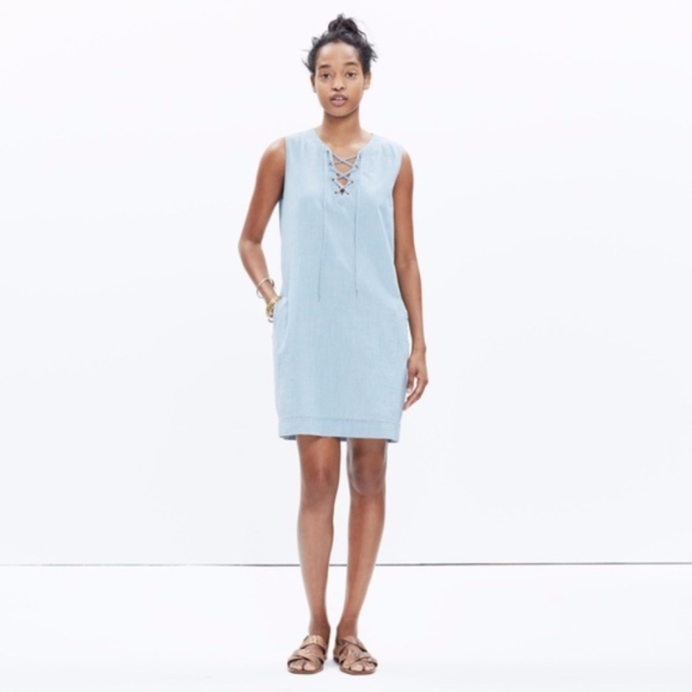 Madewell Chambray Lace Up Shift Dress Women's XXS